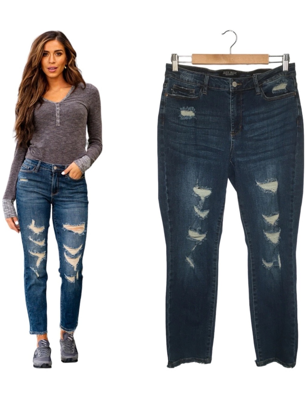 Judy Blue NWT Distressed Dark Blue Straight Leg Jeans